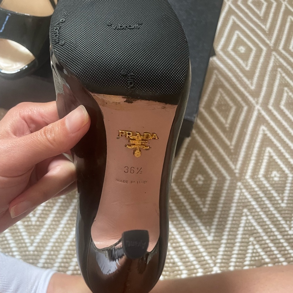 Prada Black Patent Leather Peep-Toe Heels - Picture 8 of 10